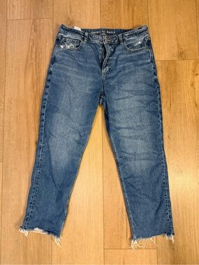 American Eagle Mom Jean High-Rise Straight Crop Jeans raw hem